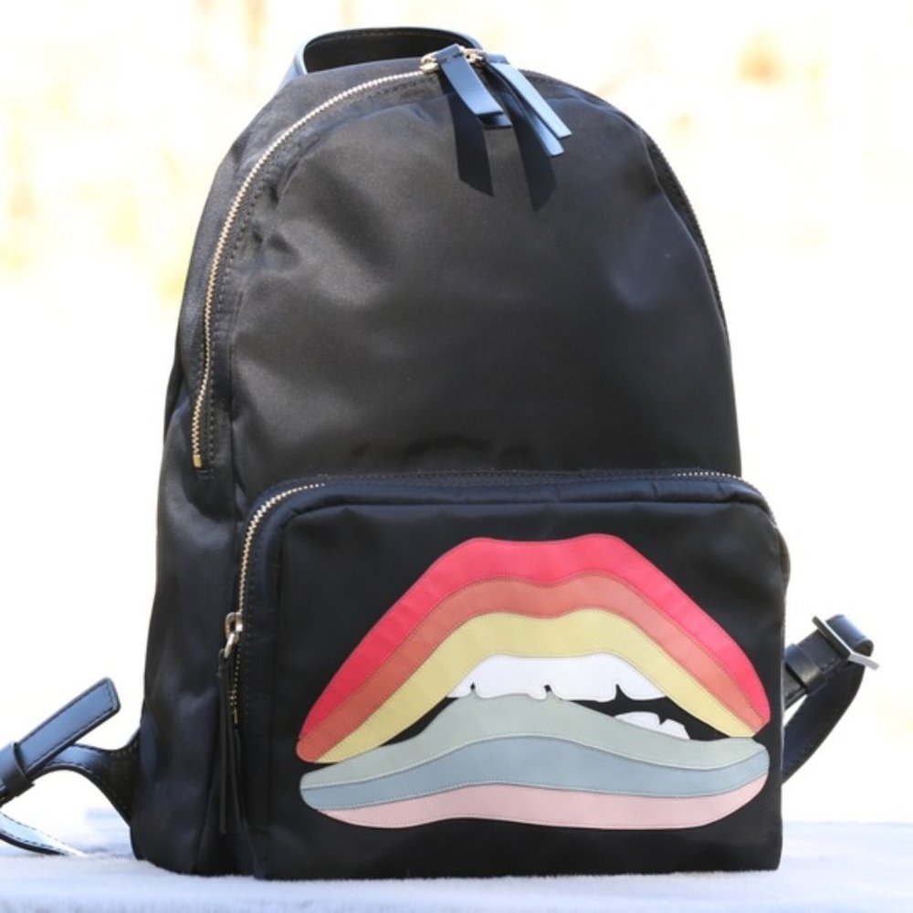 RED Valentino Rainbow Lips Nylon-Leather Backpack